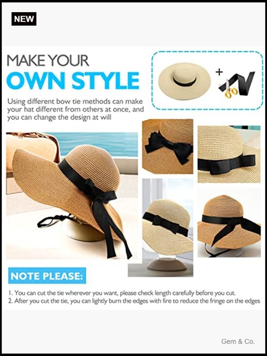 Foldable Wide Brim Straw Sun Hat UV Protection Beach Travel Visor Hat main image 6